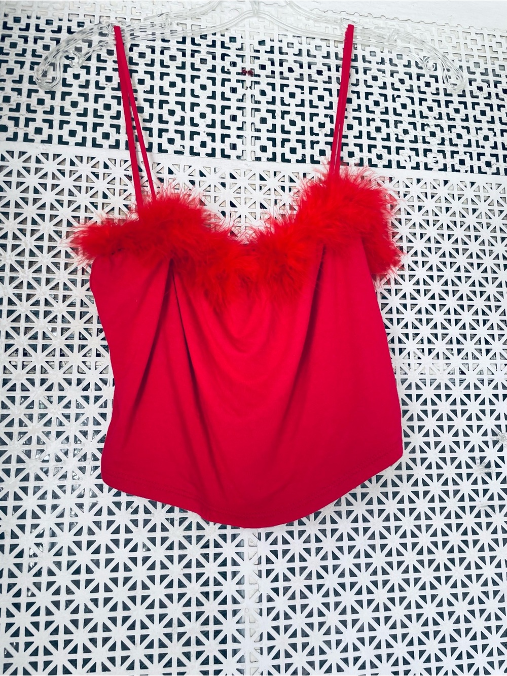 Red Feather-Trim Cami Top - Women